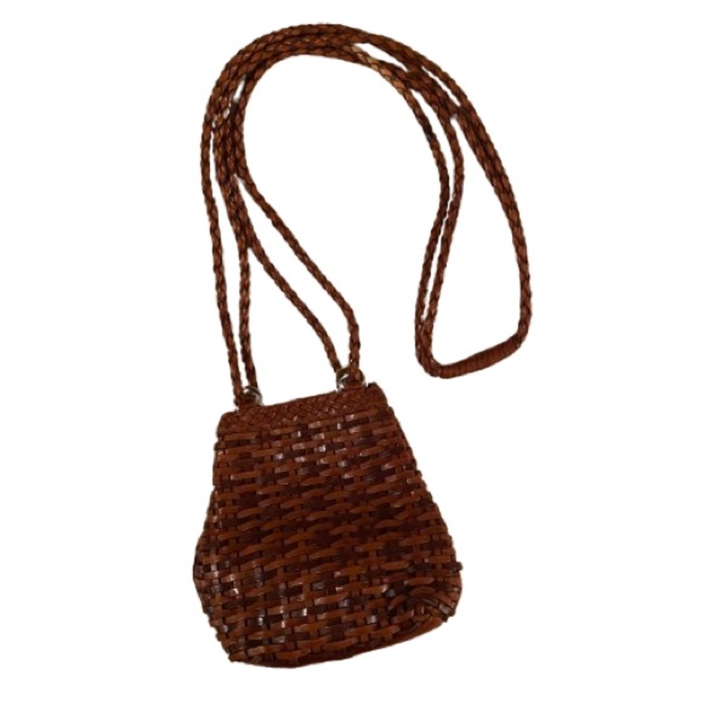 Vintage CEM Women's Brazil Woven Leather Crossbody Bag Snap Closure Brown Y2K